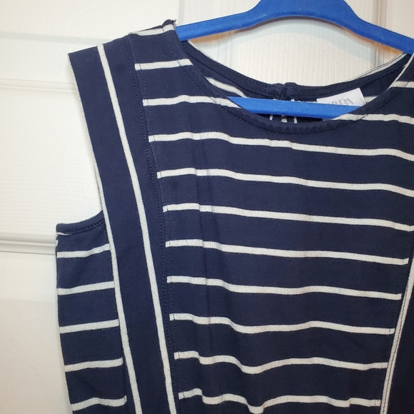 Zara Kids Girl Short Striped Jumpsuit Navy White Size 9 Runs LikeSmall Size 6-7 - Picture 2 of 7